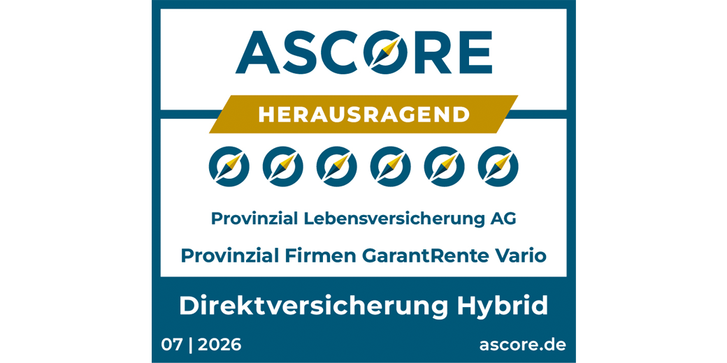 Siegel mit Note "Herausragend" der Rating Agentur ASCORE für die Firmen GarantRente Vario 